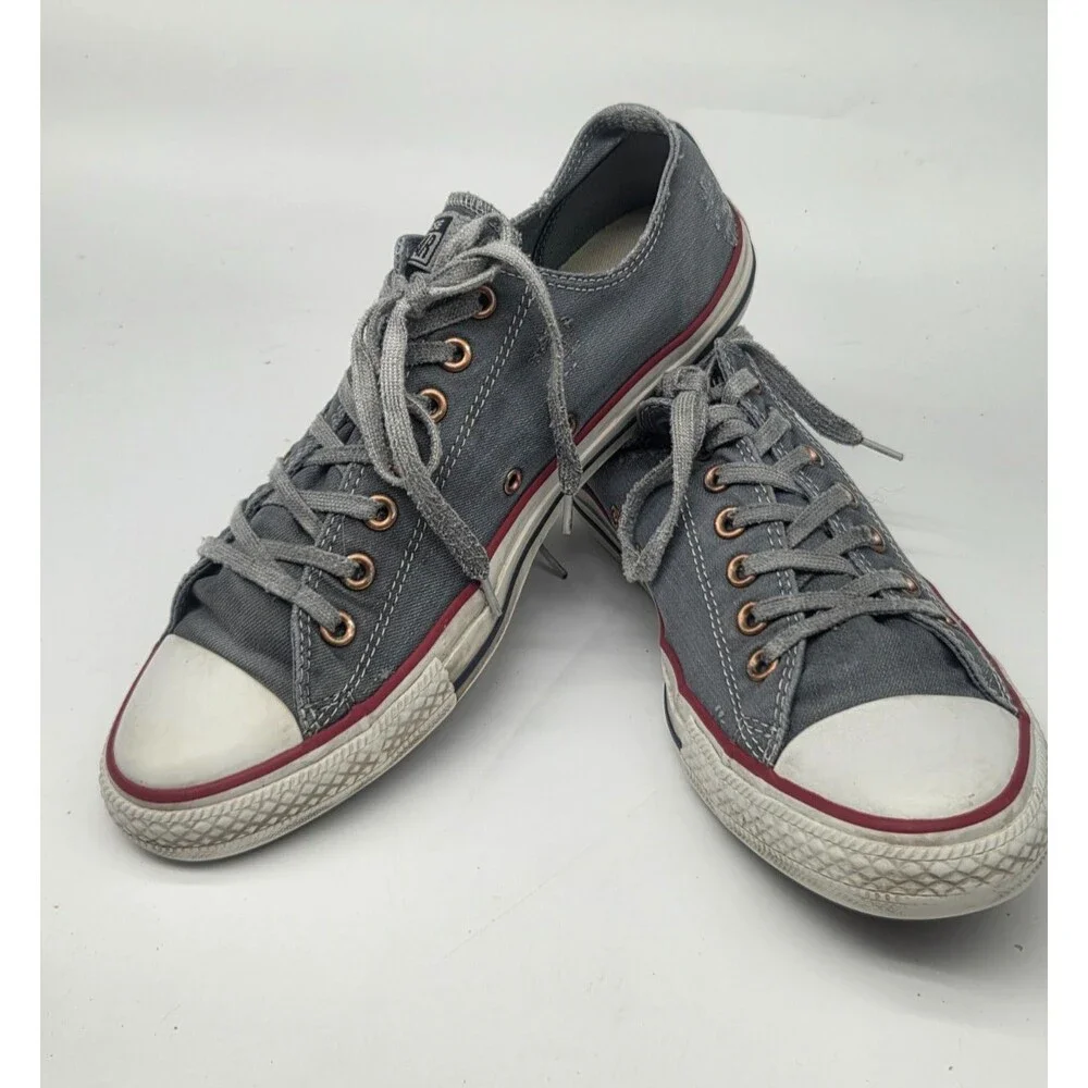 Converse Chuck Taylor All Star Low Top Sneakers Gray Distressed Denim Size 10